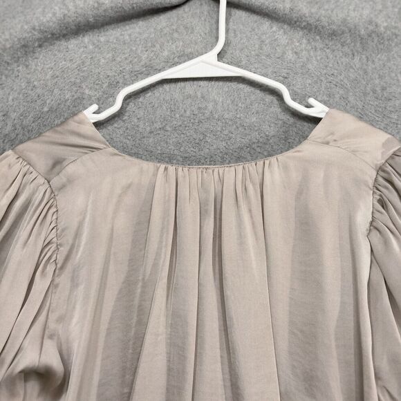 ASTR Blouse Wmns Small Champagne Blouson Bubble Hem Pleated Short Sleeve Lined - Picture 11 of 13